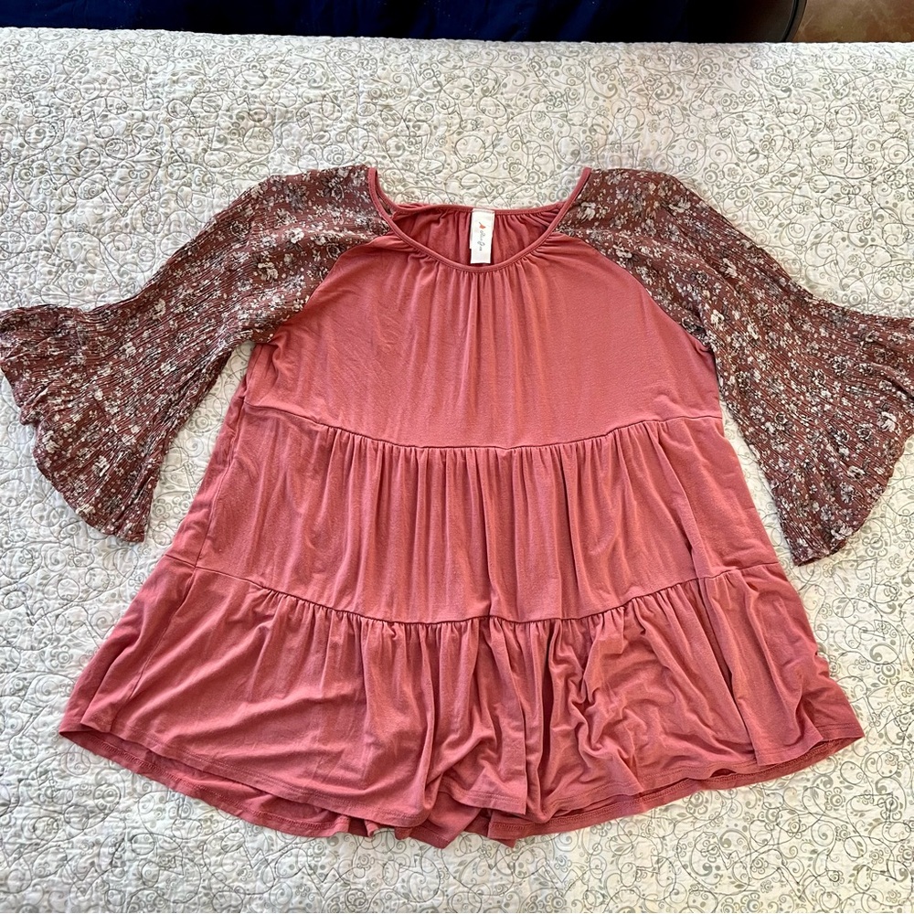 Alison Grace Boho Peasant Dusty Pink Tunic with Floral Fairy Sleeves RenFaire